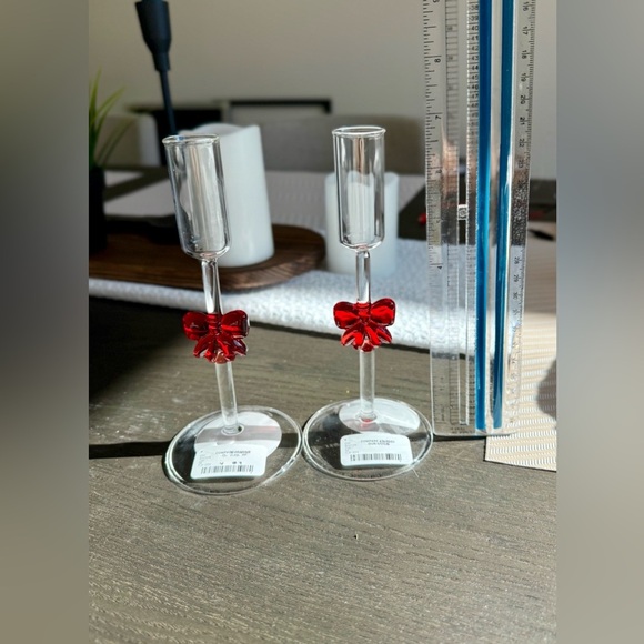 Viral Red Bow Candle Holders Set of 2 Valentines Day Decor - Picture 2 of 3